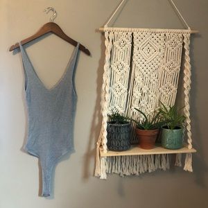 Grey/Silver Lulu’s Deep V Ribbed Bodysuit